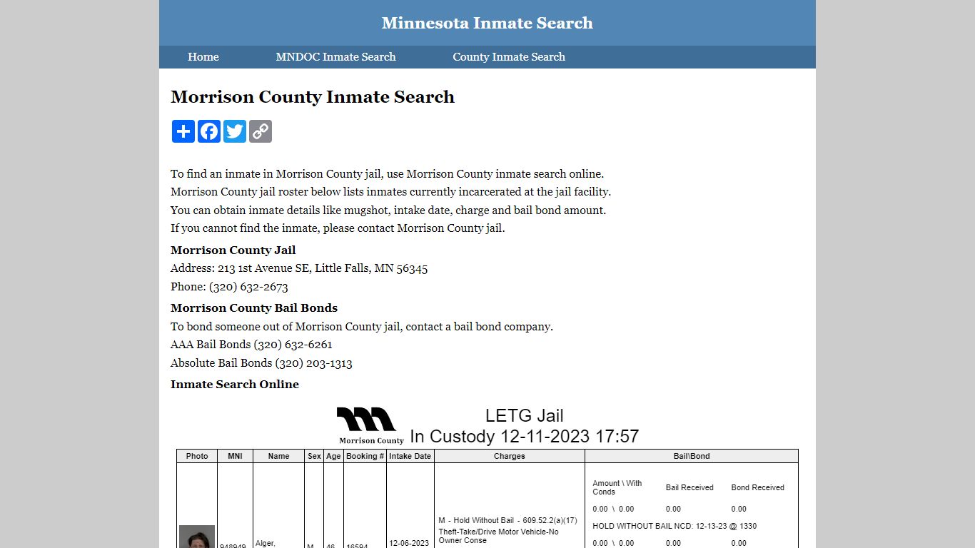 Morrison County Inmate Search